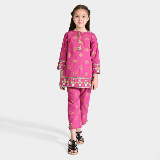 Girls Cotton Poplin Emb 2Pcs Rubi-Magenta