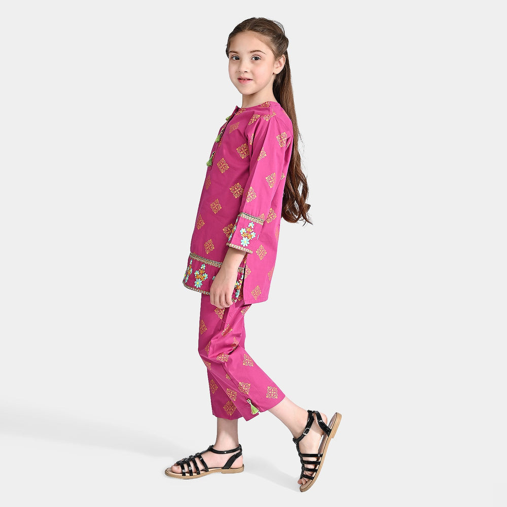 Girls Cotton Poplin Emb 2Pcs Rubi-Magenta