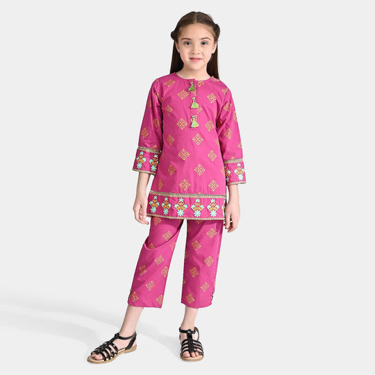 Girls Cotton Poplin Emb 2Pcs Rubi-Magenta