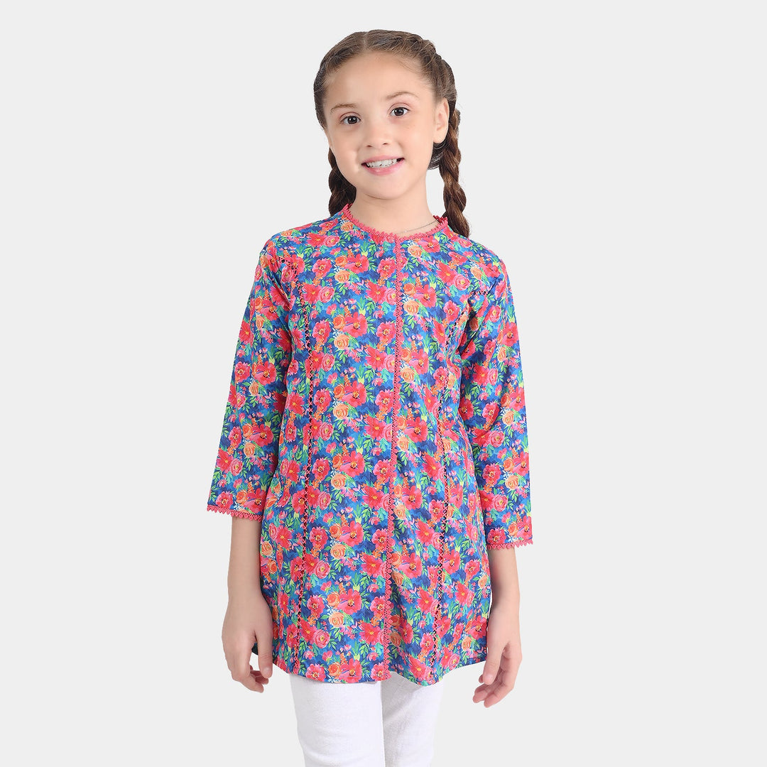 Girls Cotton Poplin Printed Kurti Floral-Multi