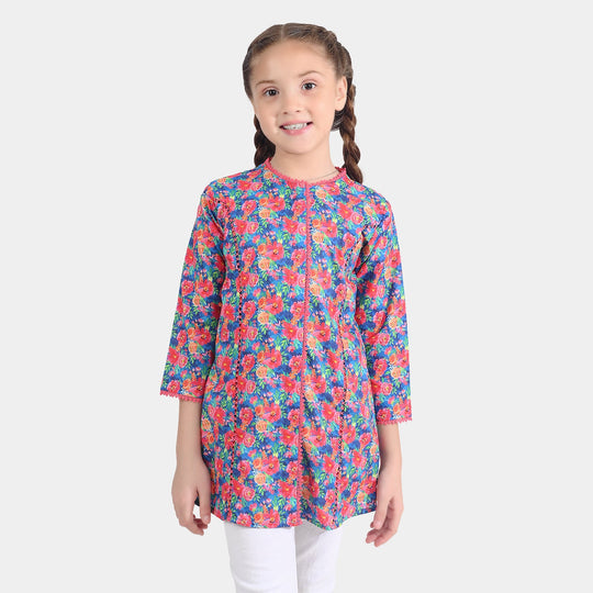 Girls Cotton Poplin Printed Kurti Floral-Multi