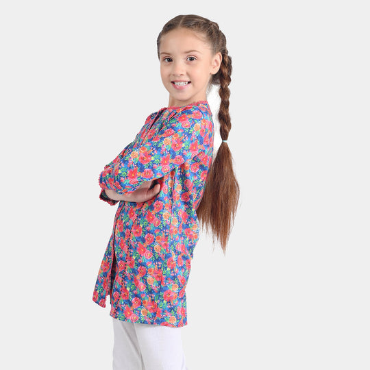 Girls Cotton Poplin Printed Kurti Floral-Multi