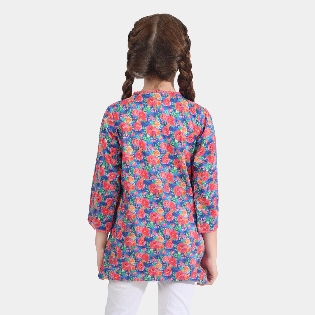 Girls Cotton Poplin Printed Kurti Floral-Multi