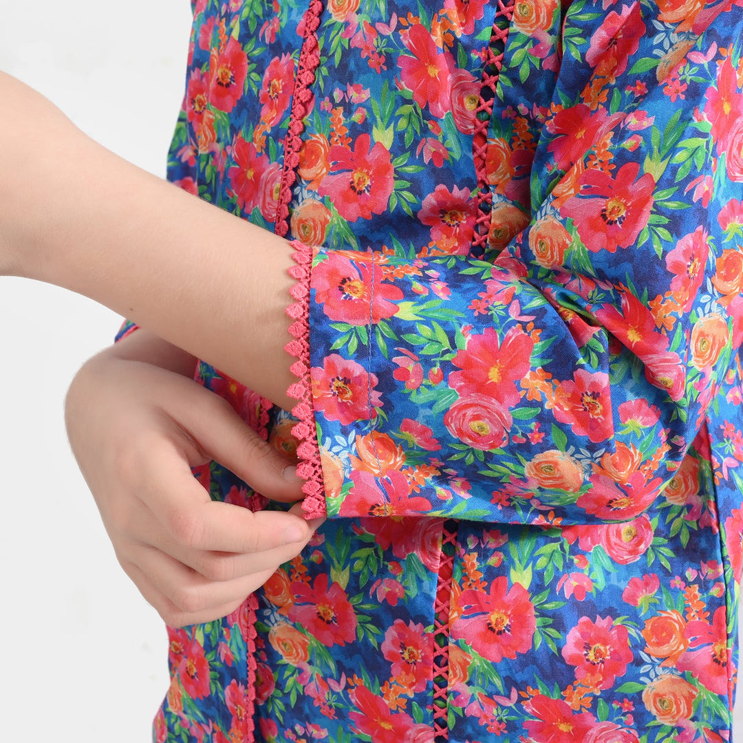 Girls Cotton Poplin Printed Kurti Floral-Multi