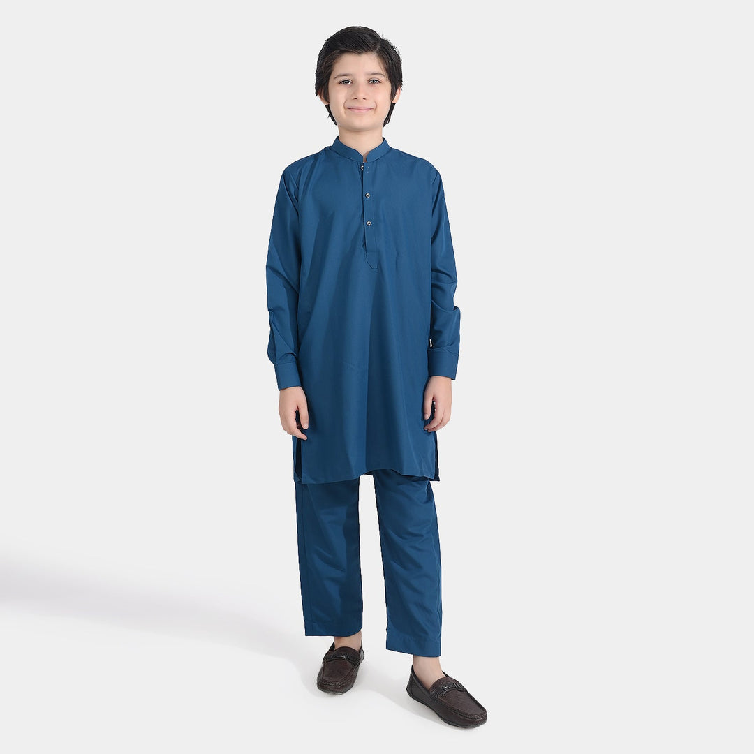 Boys Poly Viscose Kurta Pajama Suit (Monotone)-T.Blue