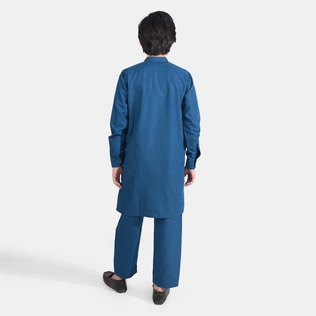 Boys Poly Viscose Kurta Pajama Suit (Monotone)-T.Blue