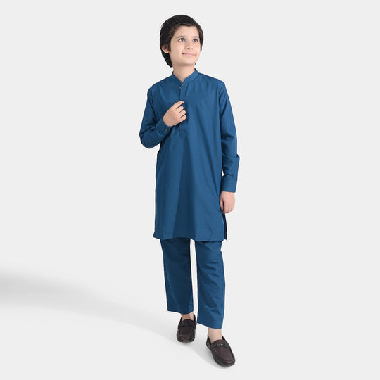 Boys Poly Viscose Kurta Pajama Suit (Monotone)-T.Blue