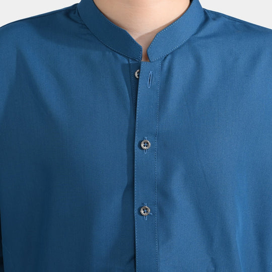 Boys Poly Viscose Kurta Pajama Suit (Monotone)-T.Blue