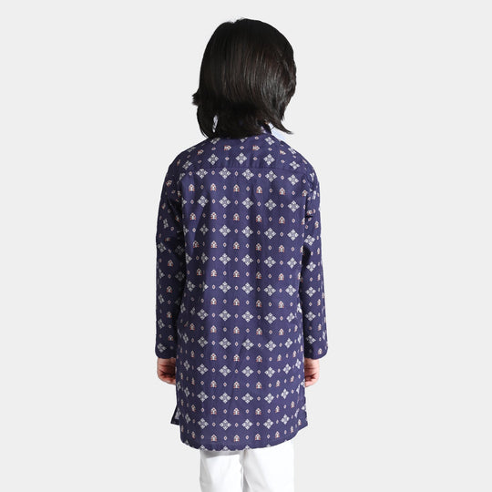 Boys Cotton Printed Kurta (Tribal Motif)-Blue