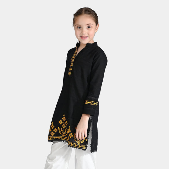 Girls Cotton Emb Kurti Black Beauty-BLACK