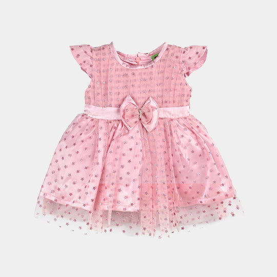 Infant Girls Net Fancy Frock Glowing Star-Pink