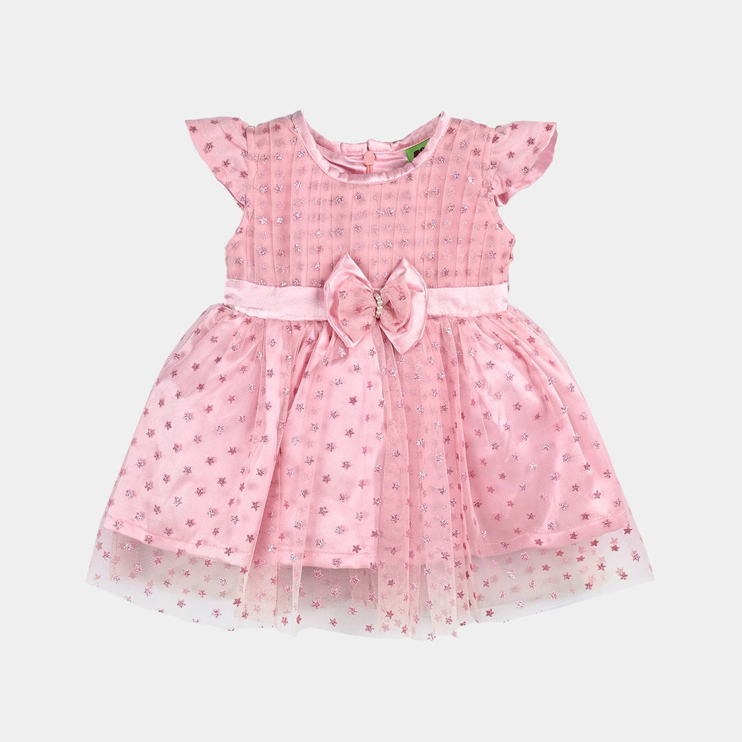 Infant Girls Net Fancy Frock Glowing Star-Pink