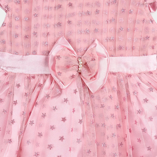 Infant Girls Net Fancy Frock Glowing Star-Pink