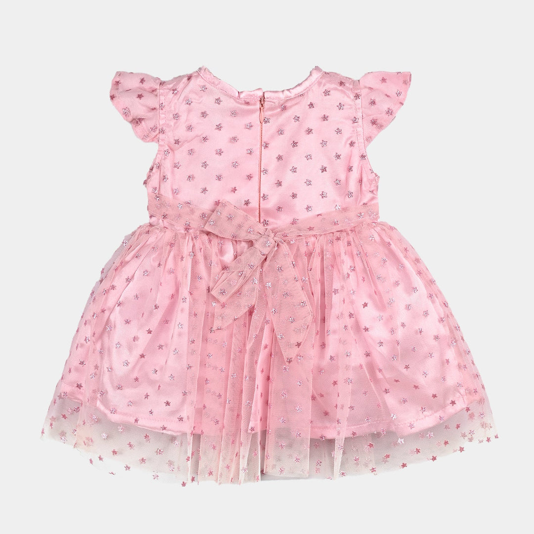 Infant Girls Net Fancy Frock Glowing Star-Pink