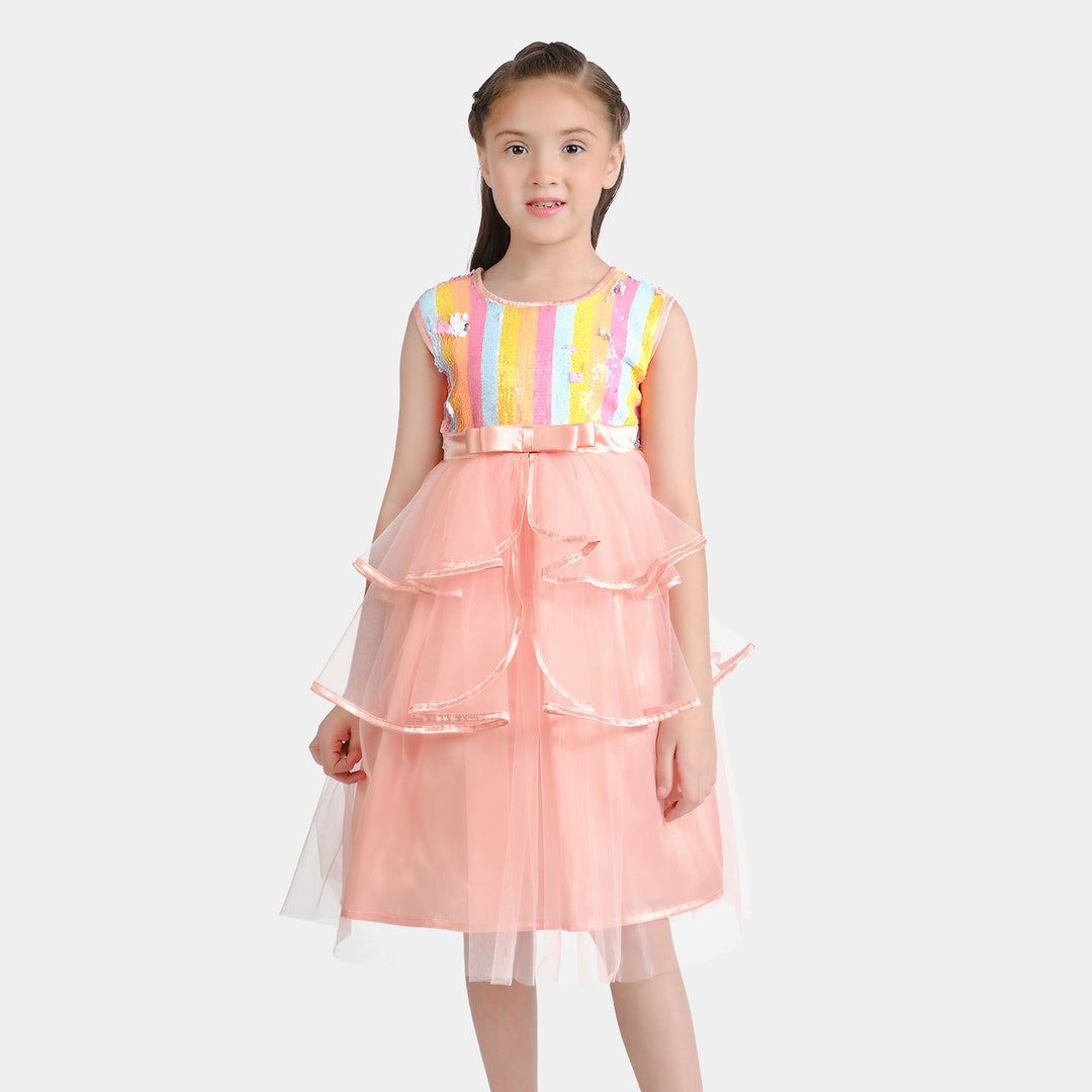 Girls Sequence Fancy Frock Multi Layer-Multi