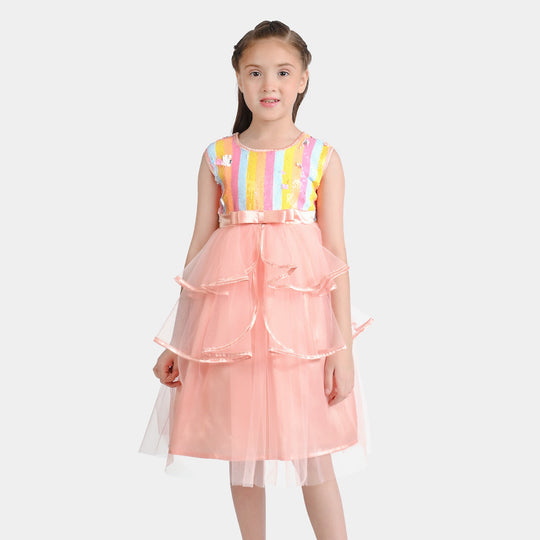 Girls Sequence Fancy Frock Multi Layer-Multi