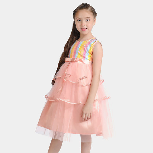 Girls Sequence Fancy Frock Multi Layer-Multi
