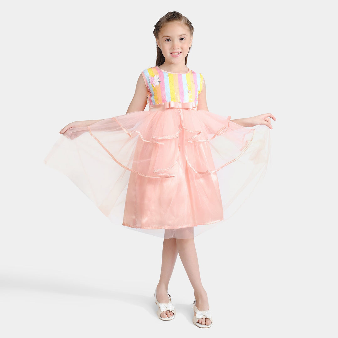 Girls Sequence Fancy Frock Multi Layer-Multi