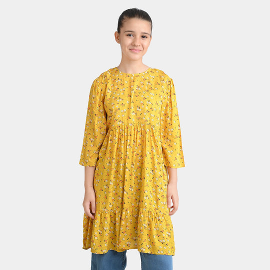 Girls Cotton Viscose Casual Frock Sunshine-Yellow