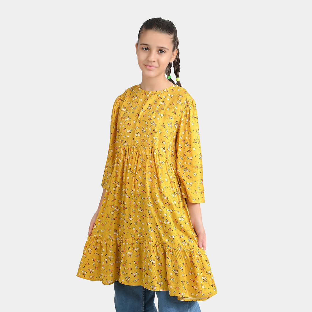 Girls Cotton Viscose Casual Frock Sunshine-Yellow