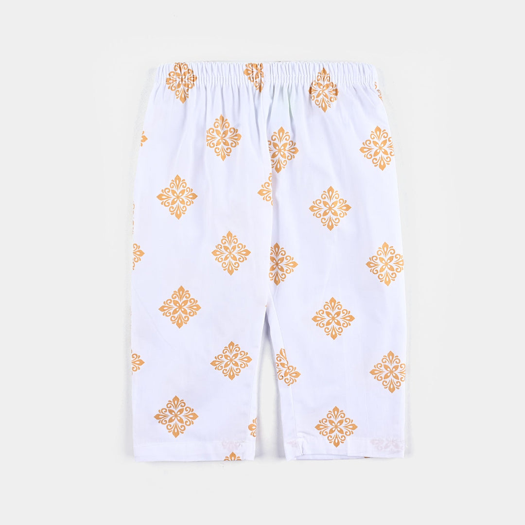 Infant Girls Cotton Printed Pant-White