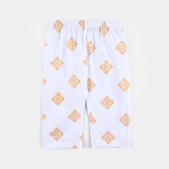 Infant Girls Cotton Printed Pant-White