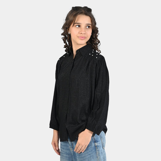 Girls Casual Top Black Lurex-BLACK