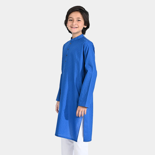 Boys Cotton Basic Kurta (Ogee Pattern)-Blue