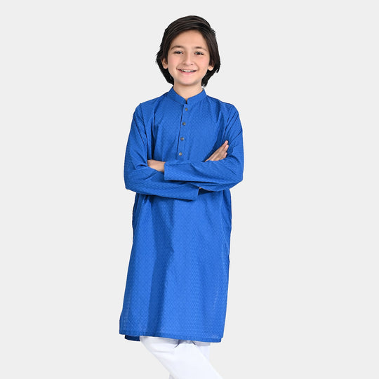 Boys Cotton Basic Kurta (Ogee Pattern)-Blue