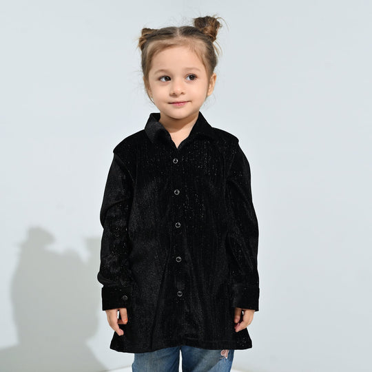 Girls Velvet Casual Top Sparkle - BLACK