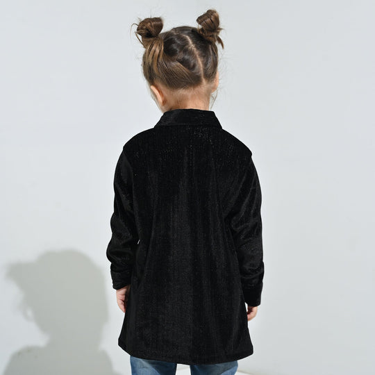 Girls Velvet Casual Top Sparkle - BLACK