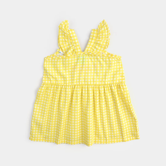 Infant Girls Cotton Poplin Emb Frock Yellow Check