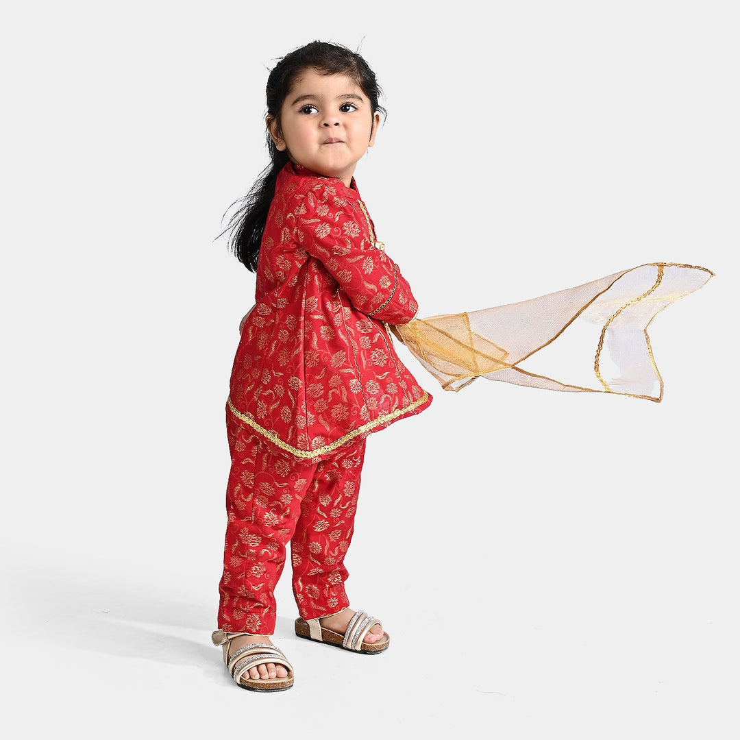 Infant Girls Jacquard 3 Pcs Suit Gulistaan-Red