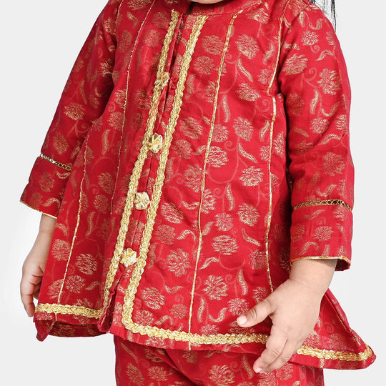 Infant Girls Jacquard 3 Pcs Suit Gulistaan-Red