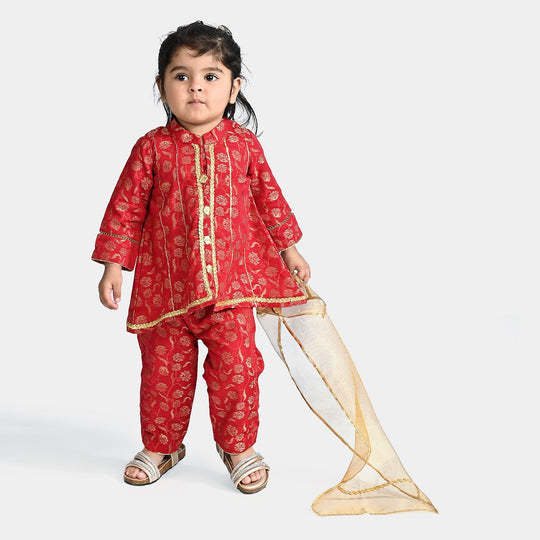 Infant Girls Jacquard 3 Pcs Suit Gulistaan-Red