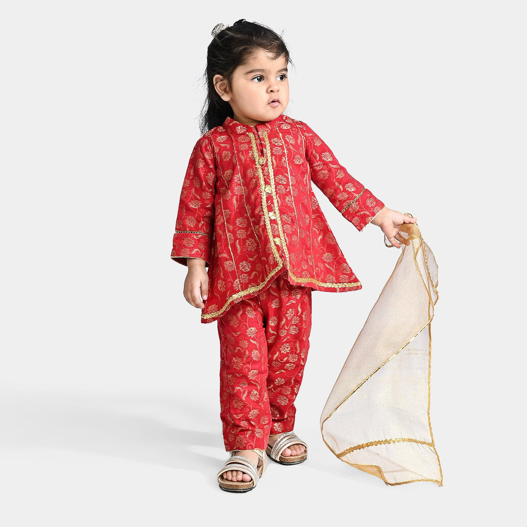 Infant Girls Jacquard 3 Pcs Suit Gulistaan-Red