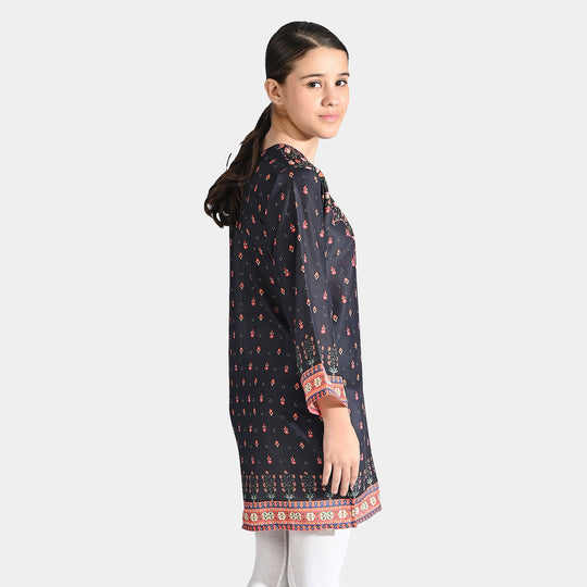 Girls Poly Cambric Printed Kurti Black Funk - BLACK