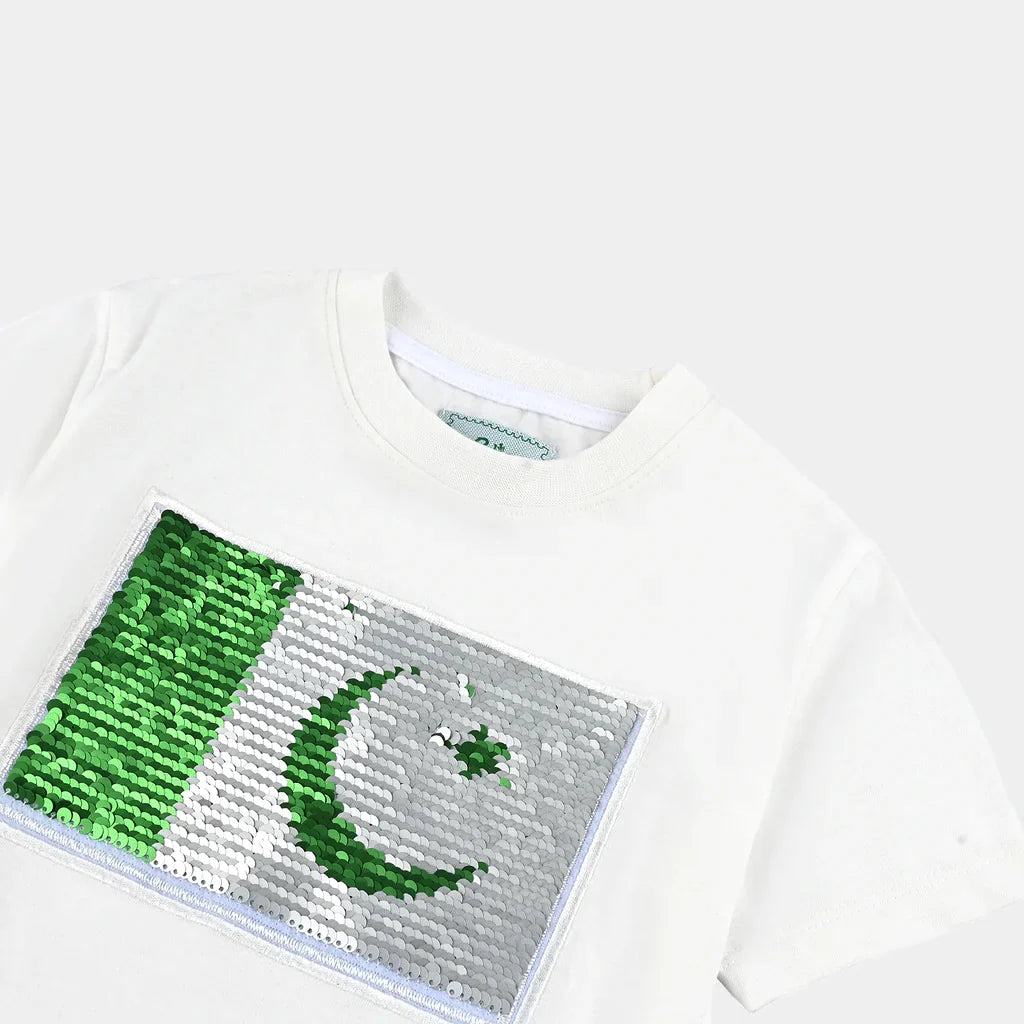 Unisex Poly Cotton Jersey T-Shirt H/S SEQUINS FLAG-Snow White