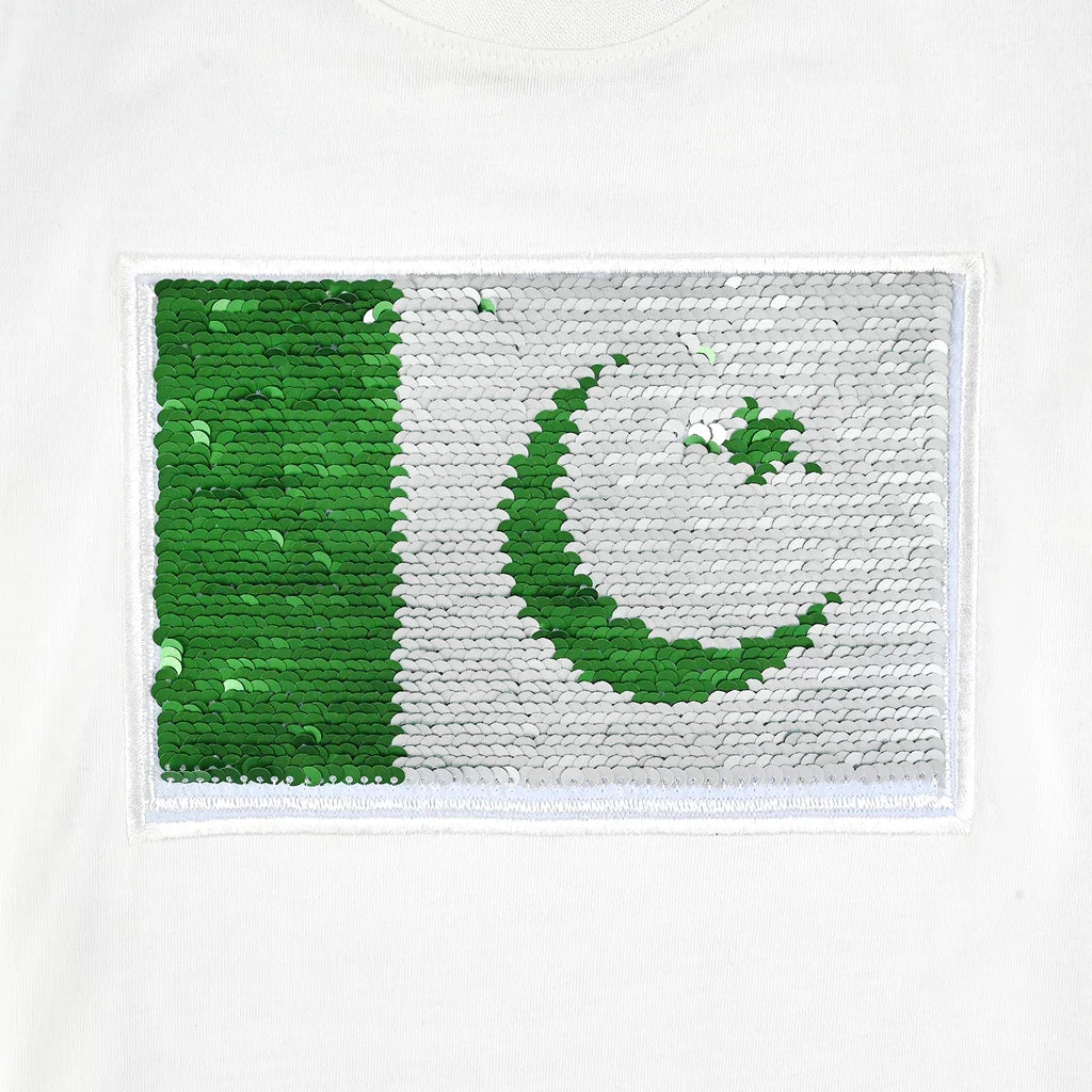 Unisex Poly Cotton Jersey T-Shirt H/S SEQUINS FLAG-Snow White