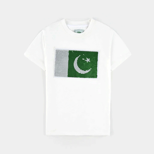Unisex Poly Cotton Jersey T-Shirt H/S SEQUINS FLAG-Snow White