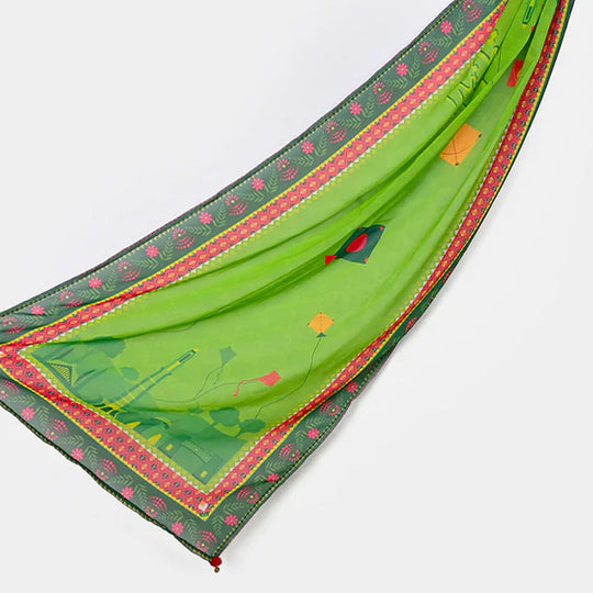 Teens Girls Chiffon Dupatta Independence Day-GREEN