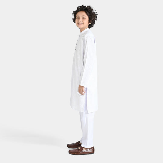 Boys Poly Viscose Shalwar Suit (Dots)-White