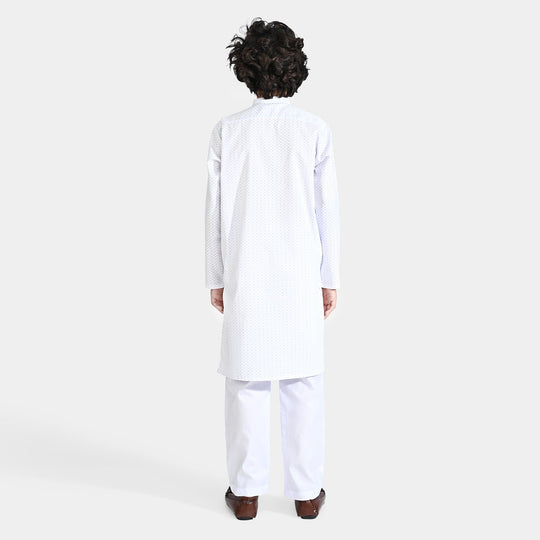 Boys Poly Viscose Shalwar Suit (Dots)-White