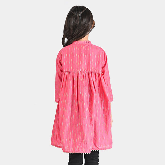 Girls Jacquard Kurti Stylish-Pink