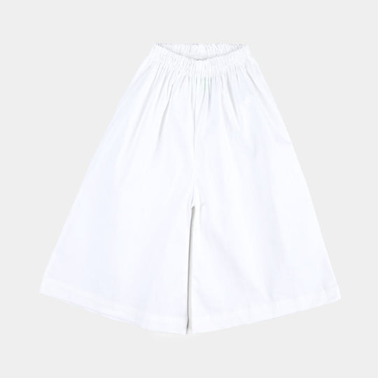 Girls Cotton Plazo -White