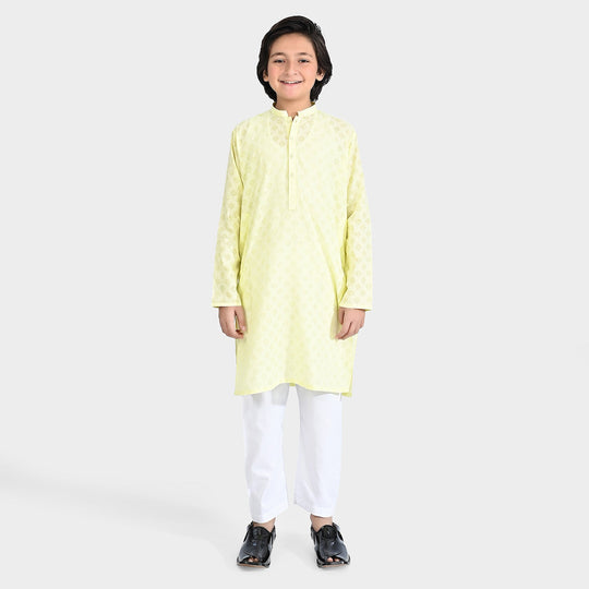 Boys Poly Viscose Basic Kurta (Burn Out)-Yellow