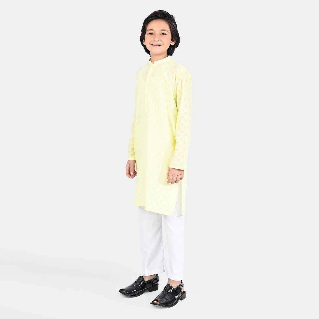 Boys Poly Viscose Basic Kurta (Burn Out)-Yellow