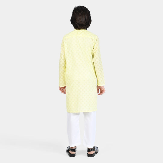 Boys Poly Viscose Basic Kurta (Burn Out)-Yellow