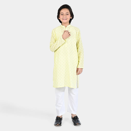 Boys Poly Viscose Basic Kurta (Burn Out)-Yellow