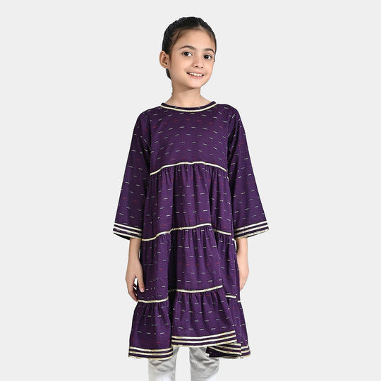 Girls Jacquard Kurti Lyer-Purple